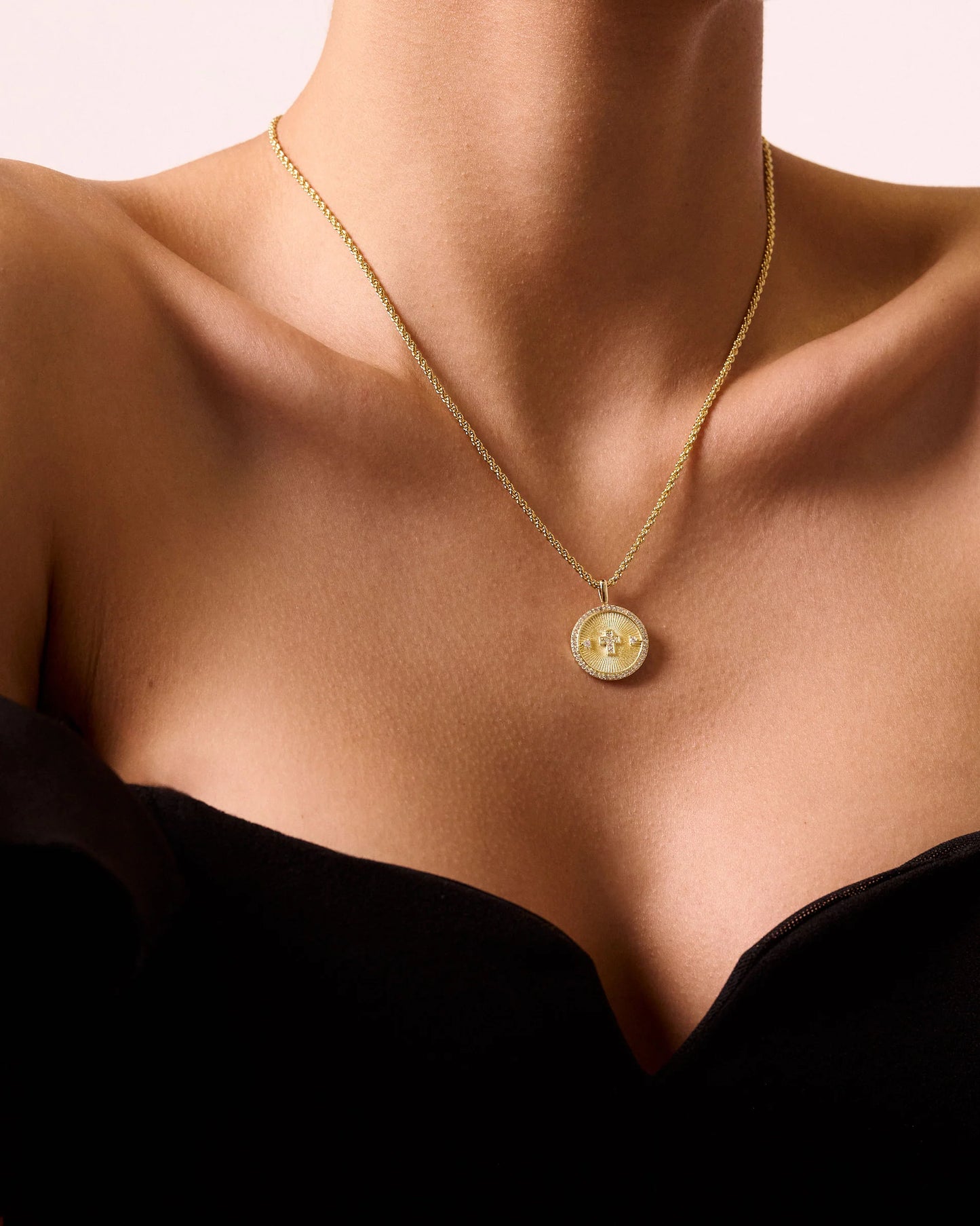Zivarri Jewels Guardian Necklace - 14kt Gold Plated Cross Pendant with Twisted Rope Chain