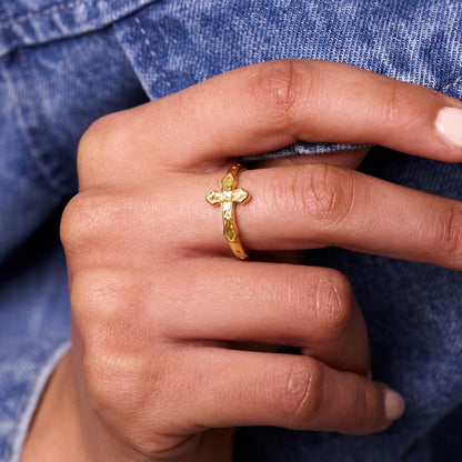 Zivarri Jewels 14kt Gold Plated Cross Ring – Vintage-Inspired Statement Ring