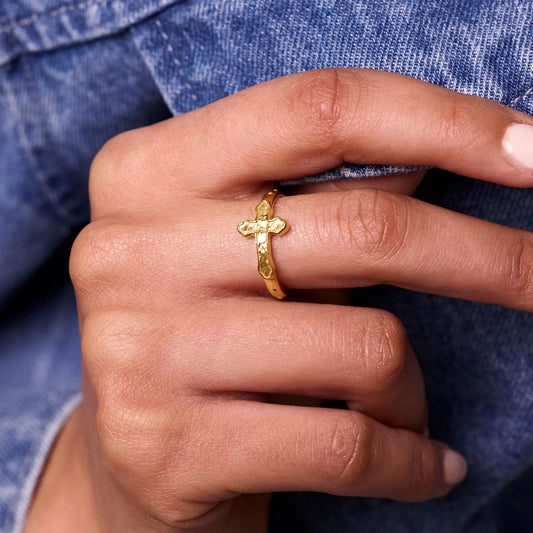Zivarri Jewels 14kt Gold Plated Cross Ring – Vintage-Inspired Statement Ring