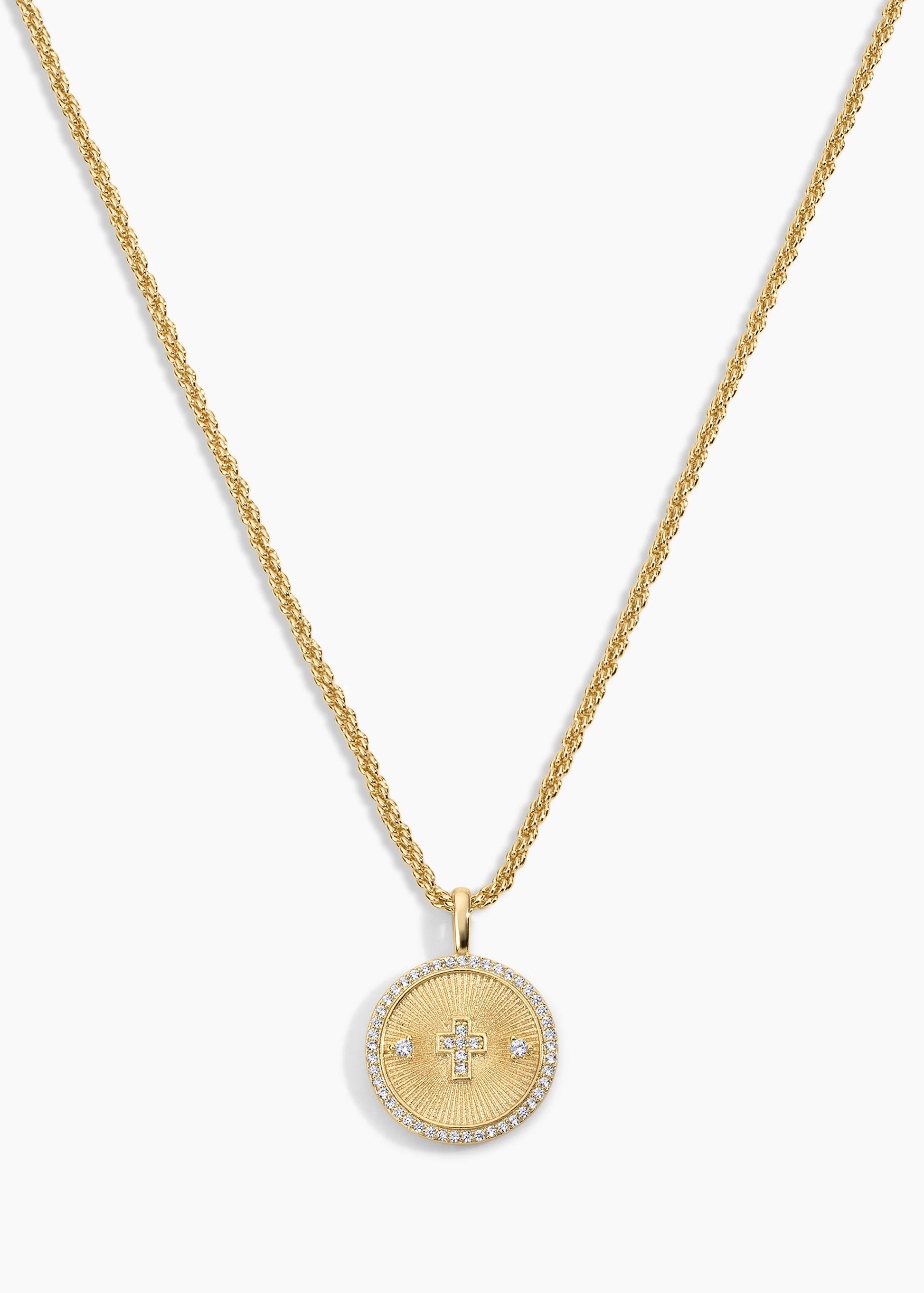 Zivarri Jewels Guardian Necklace - 14kt Gold Plated Cross Pendant with Crystal Embellishments on Twisted Rope Chain