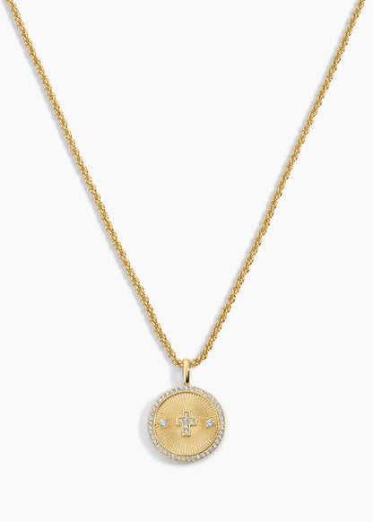Zivarri Jewels Guardian Necklace - 14kt Gold Plated Cross Pendant with Crystal Embellishments on Twisted Rope Chain