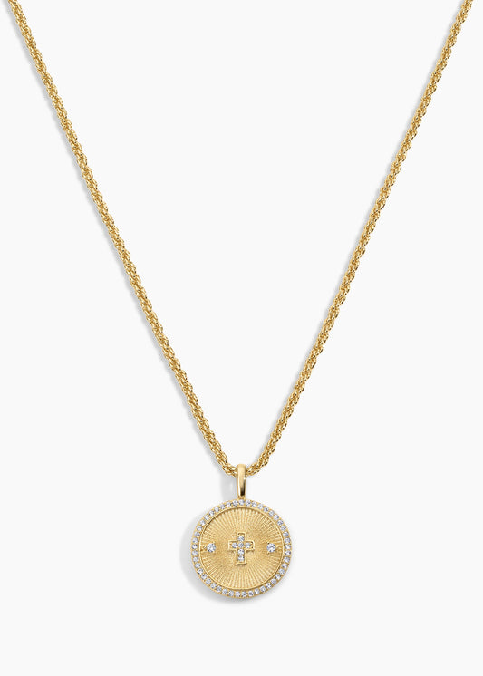 Zivarri Jewels Guardian Necklace - 14kt Gold Plated Cross Pendant with Crystal Embellishments on Twisted Rope Chain