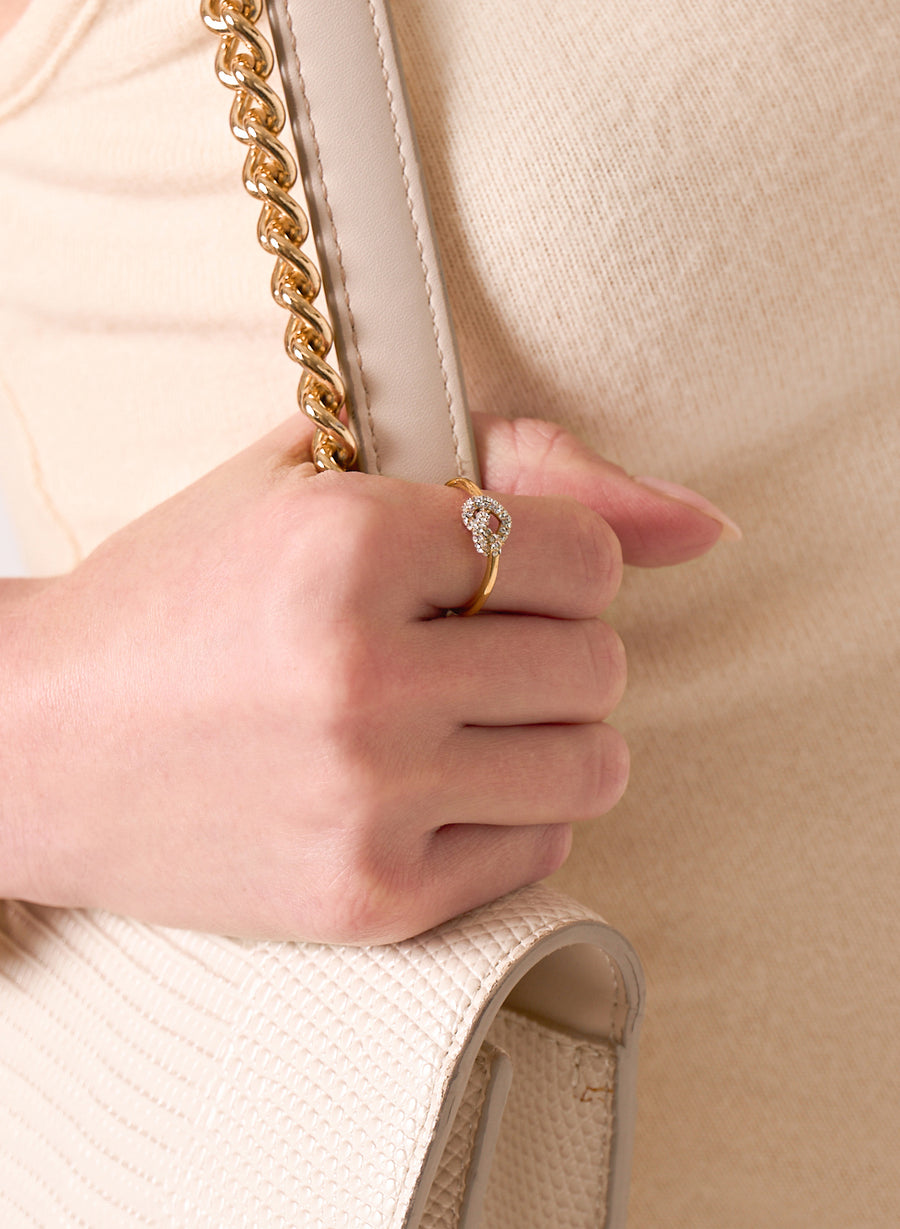 Zivarri Jewels Knot Over It Ring - 14kt Gold Plated Sculptural Knot Ring with Pavé Crystals