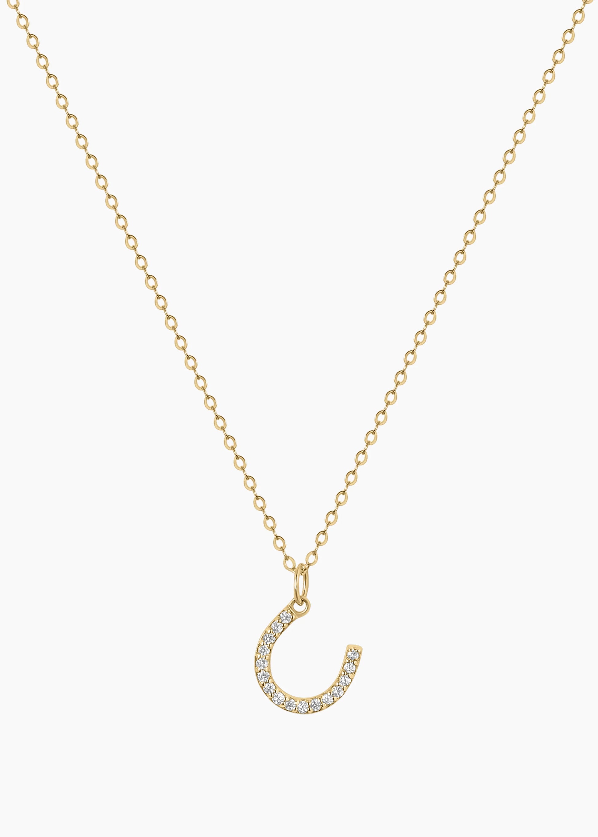 Zivarri Jewels Lucky Charm Necklace with white crystal accents and horseshoe charm