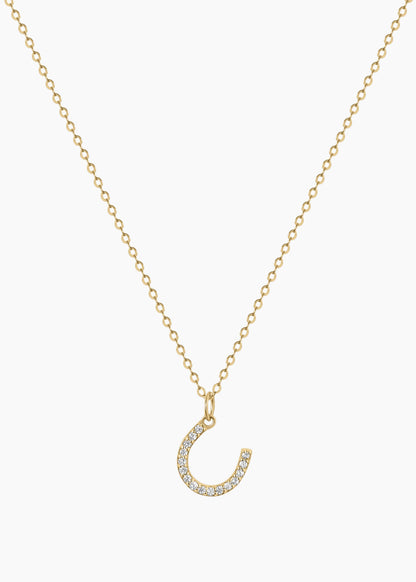 Zivarri Jewels Lucky Charm Necklace with white crystal accents and horseshoe charm