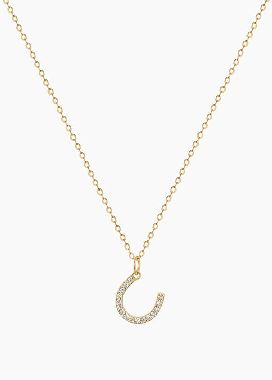 Zivarri Jewels Lucky Charm Necklace with white crystal accents and horseshoe charm