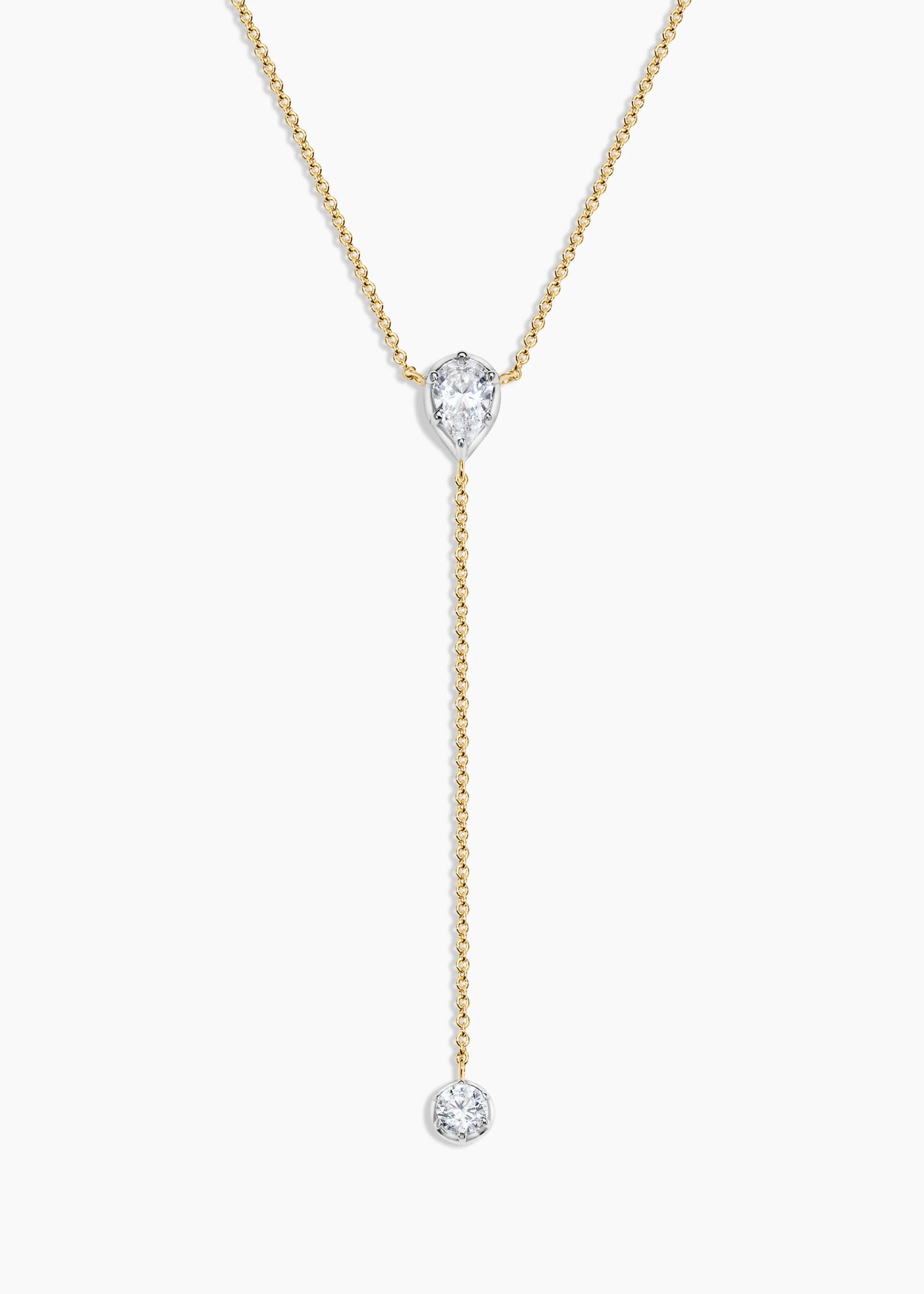 Zivarri Jewels Mayfair Lariat necklace with pear and round crystals