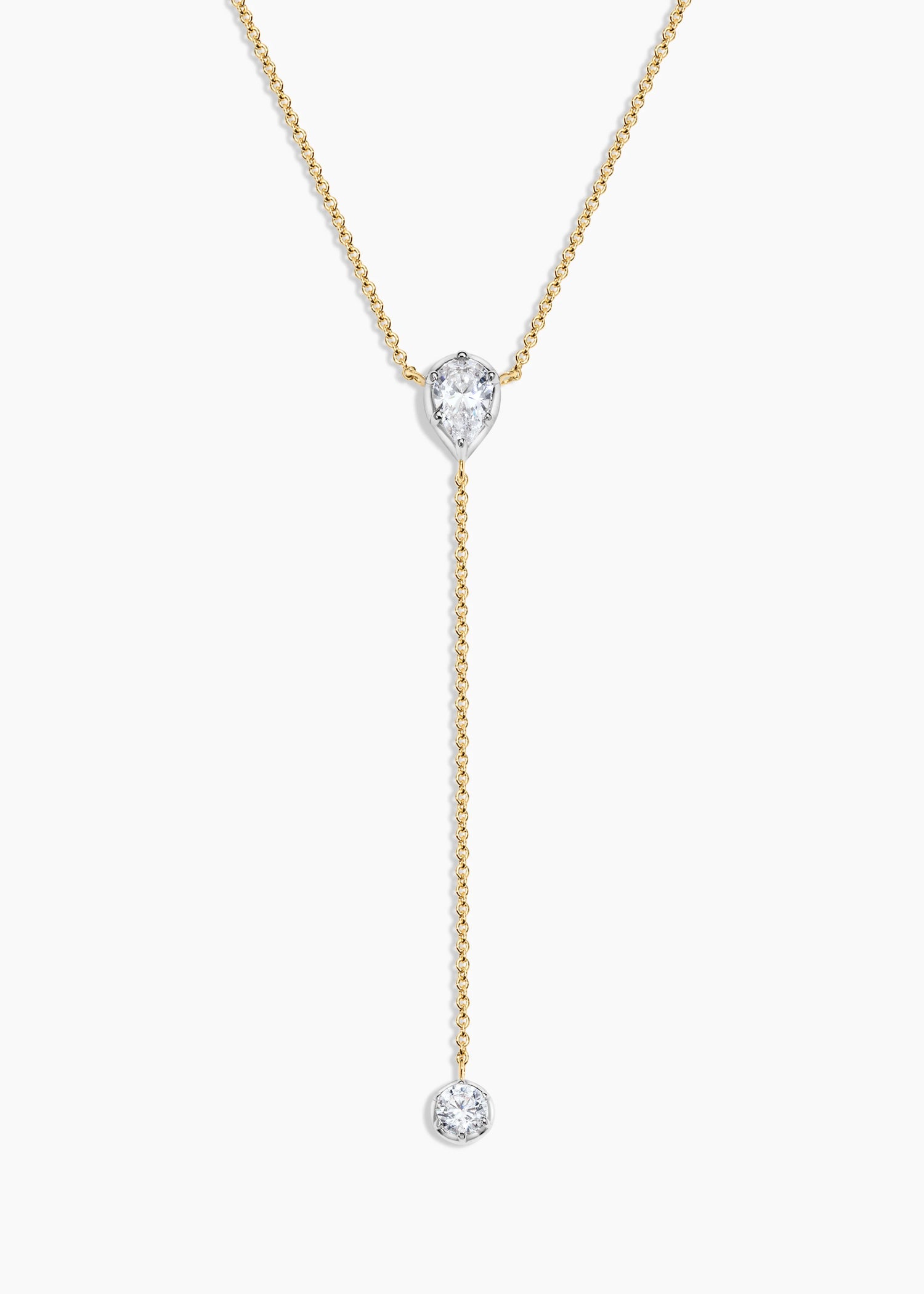 Zivarri Jewels Mayfair Lariat necklace with pear and round crystals