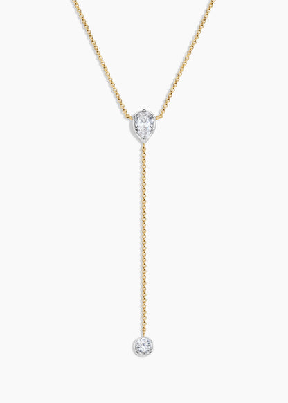 Zivarri Jewels Mayfair Lariat necklace with pear and round crystals