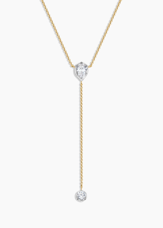 Zivarri Jewels Mayfair Lariat necklace with pear and round crystals