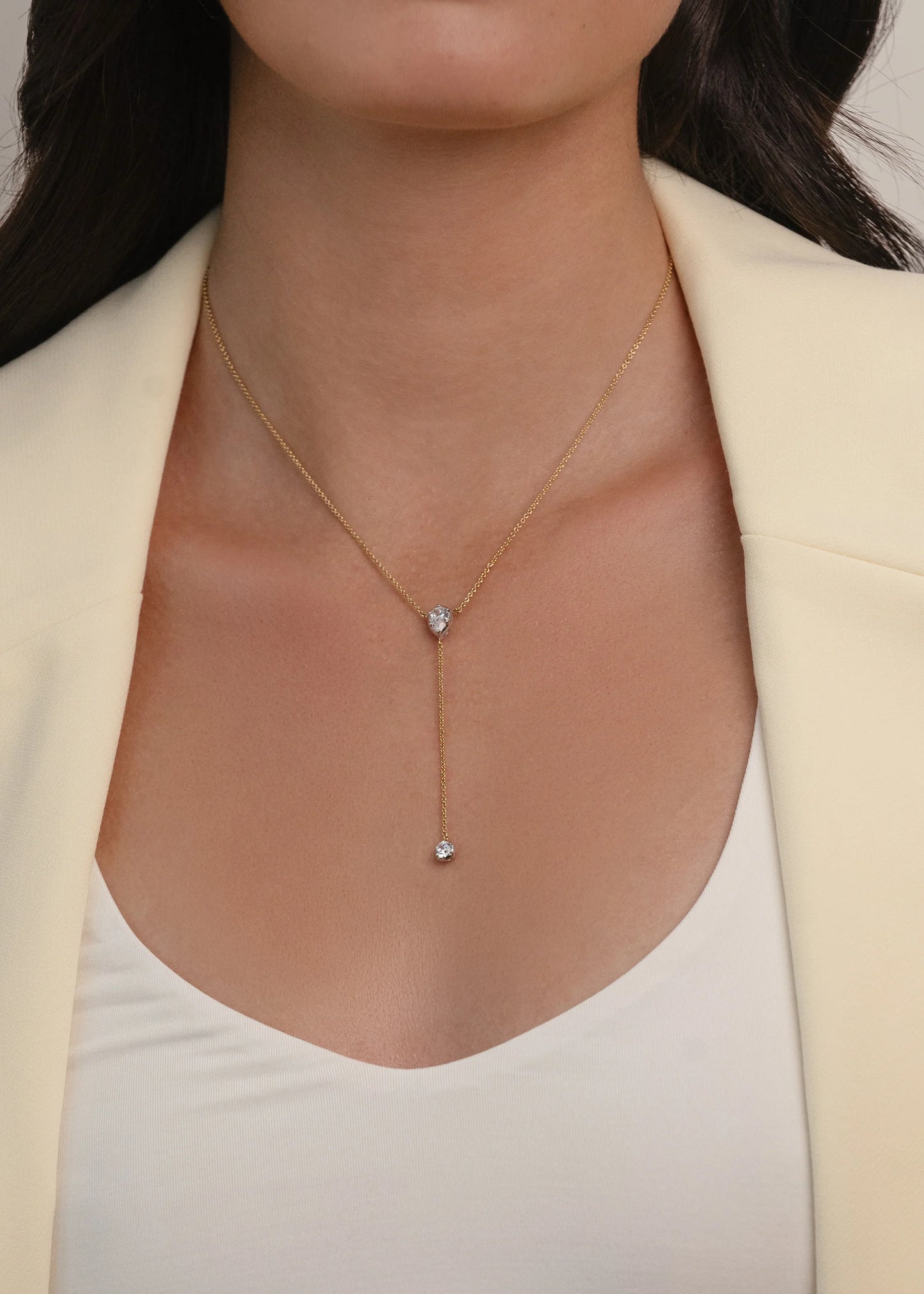 Zivarri Jewels Mayfair Lariat Necklace - 14kt Gold-Plated & Rhodium Crystal Drop